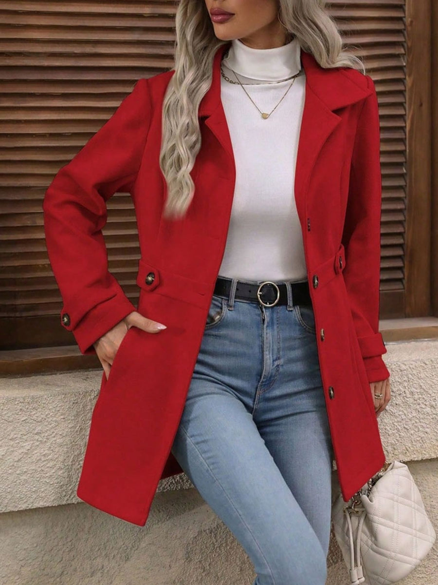 Single-Breasted Long Sleeve Coat in Black with buttoned