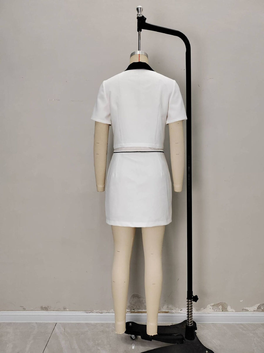 classic two-piece set in black with collared