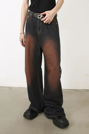 Faded wash palazzo jeans in dark denim with stud details and a wide leg