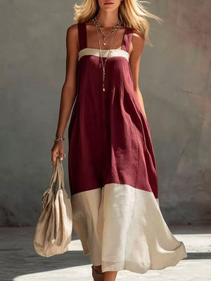cream A-line midi dress with square neck
