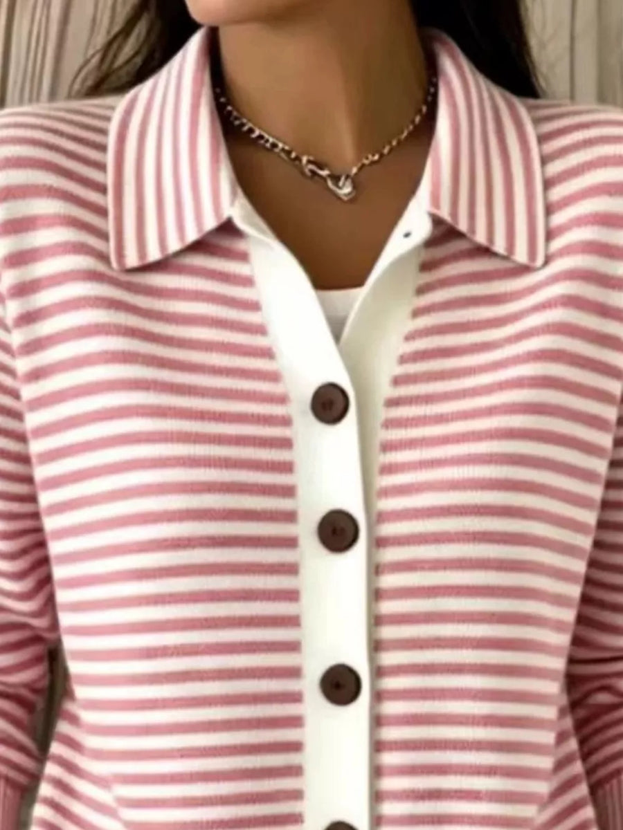 Blue cardigan with button-front and striped