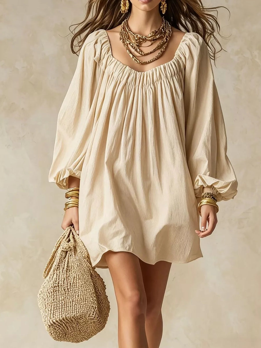 Flowy Balloon Sleeve Mini Dress in Navy