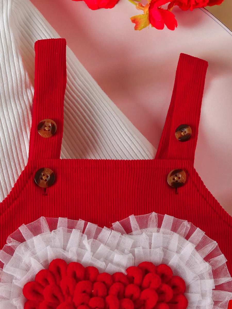 Red corduroy baby dress with heart detail and buttons, cotton blend