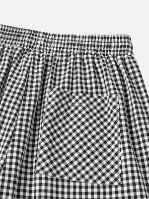 High-waisted Gingham Wide-leg Pants in Deep Red