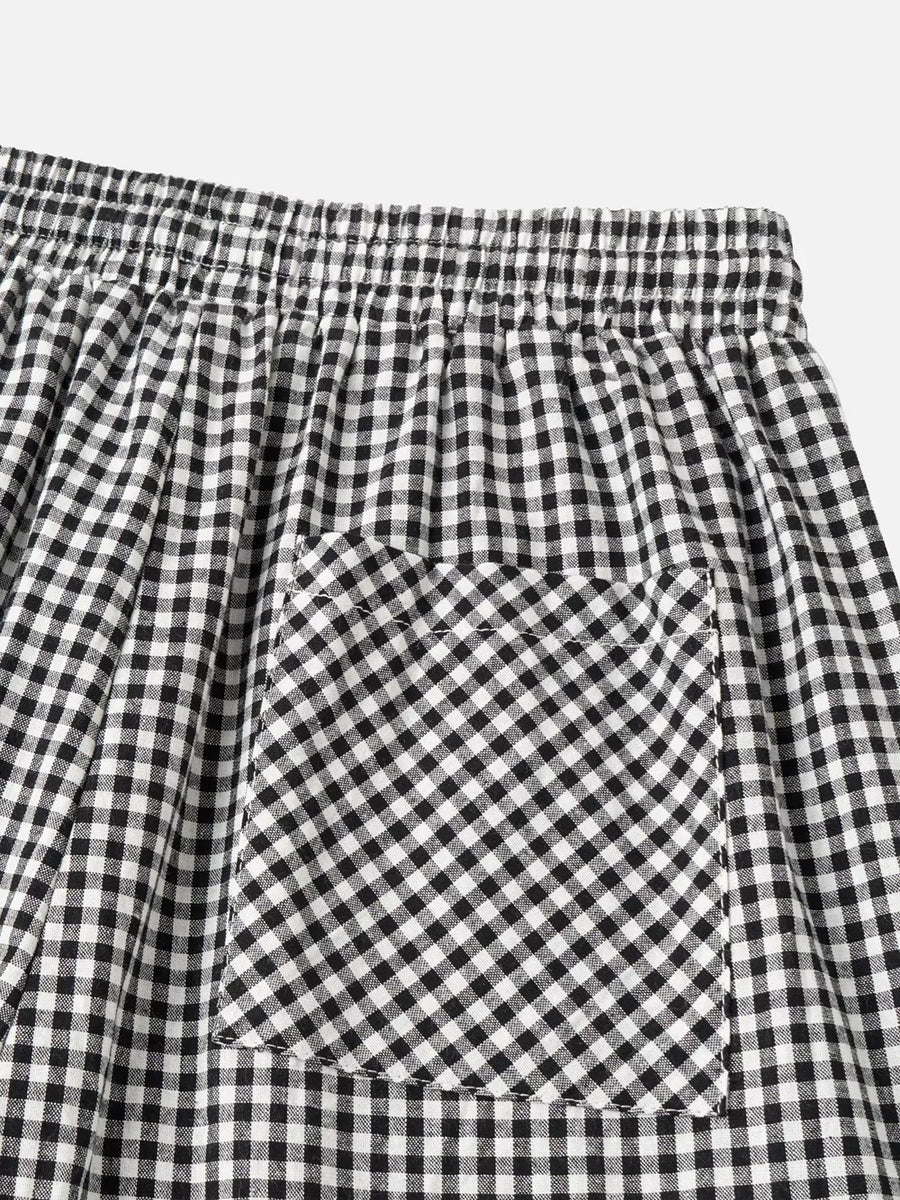 High-waisted Gingham Wide-leg Pants in Deep Red