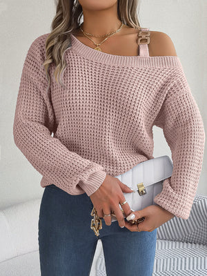 modern pullover sweater in Black Forest with one-shoulder