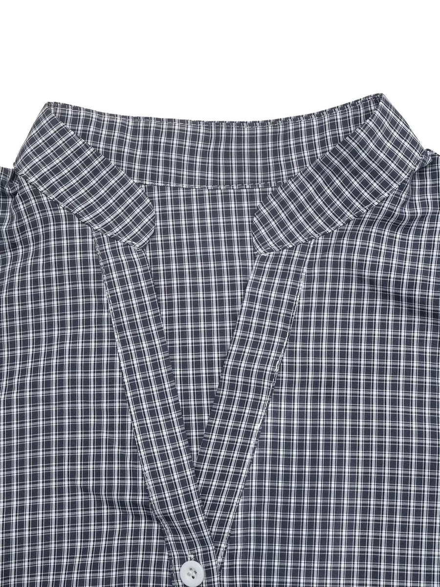button-up shirt featuring gingham in white with 100% polyester Care instructions: Machine wash cold texture