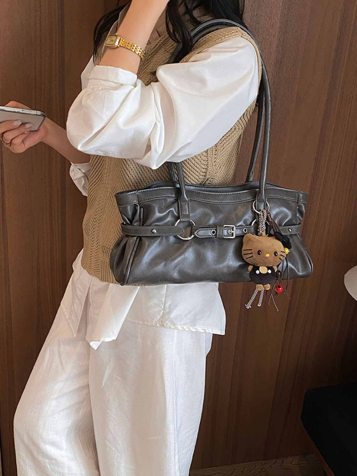 charcoal handbag with medium and zip-front