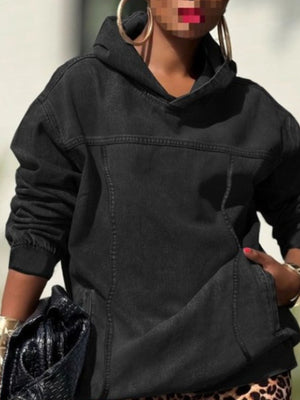light blue pullover hoodie with pocketed and long sleeve