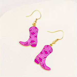 earrings in Red with cow print and dangle