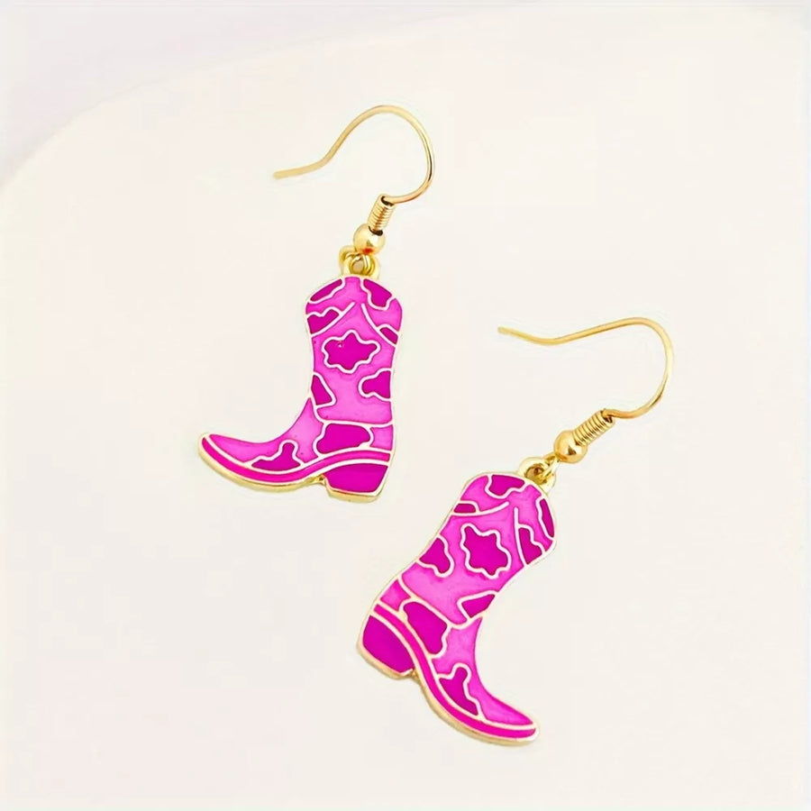 earrings in Red with cow print and dangle
