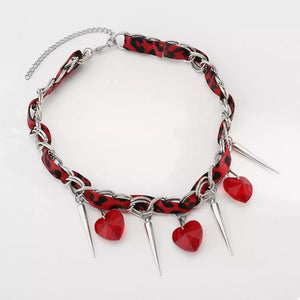 necklace featuring leopard-print in Red with Alloy, Silver-plated, Glass, leather Care instructions: Avoid wearing during