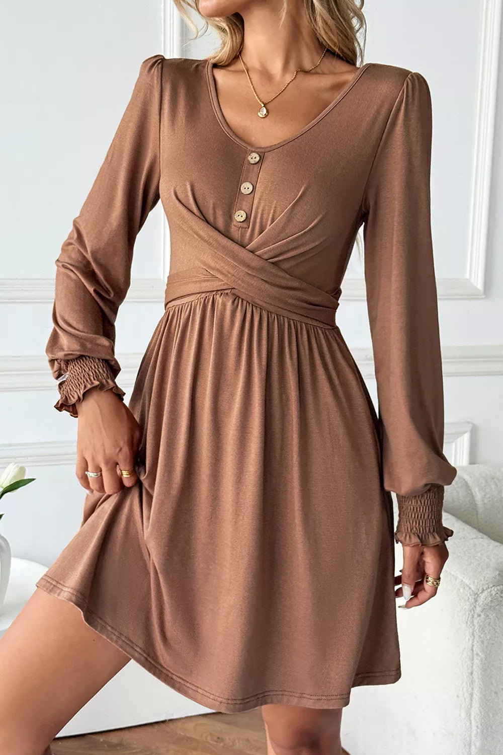 65% polyester, 30% viscose, 5% elastane Care instructions: Machine wash cold mini dress in Dark Gray with fit-and-flare
