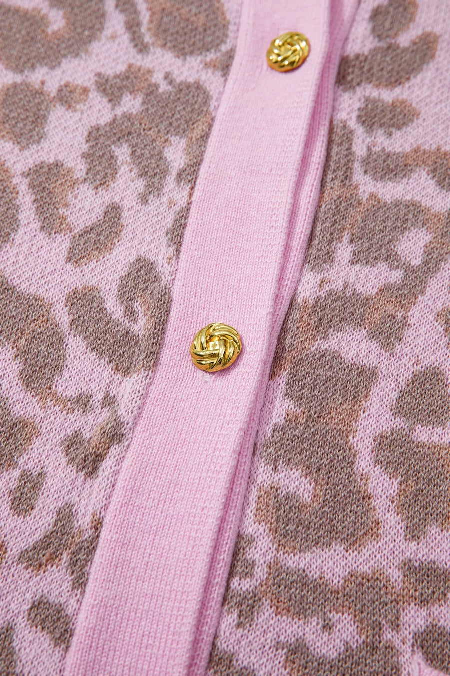 Pink leopard print acrylic blend cardigan with gold button detail