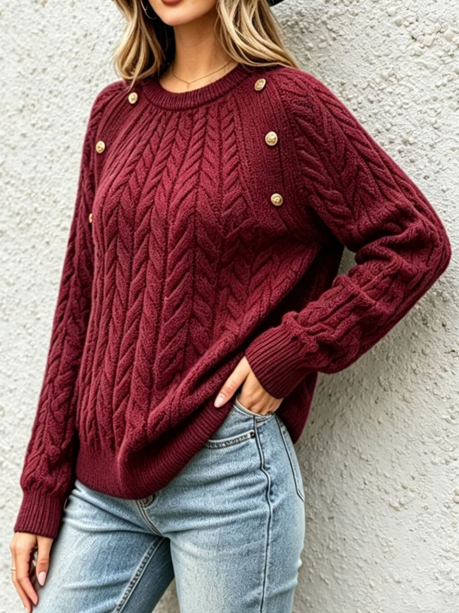 pullover sweater in Deep Red with cable knit and cable-knit