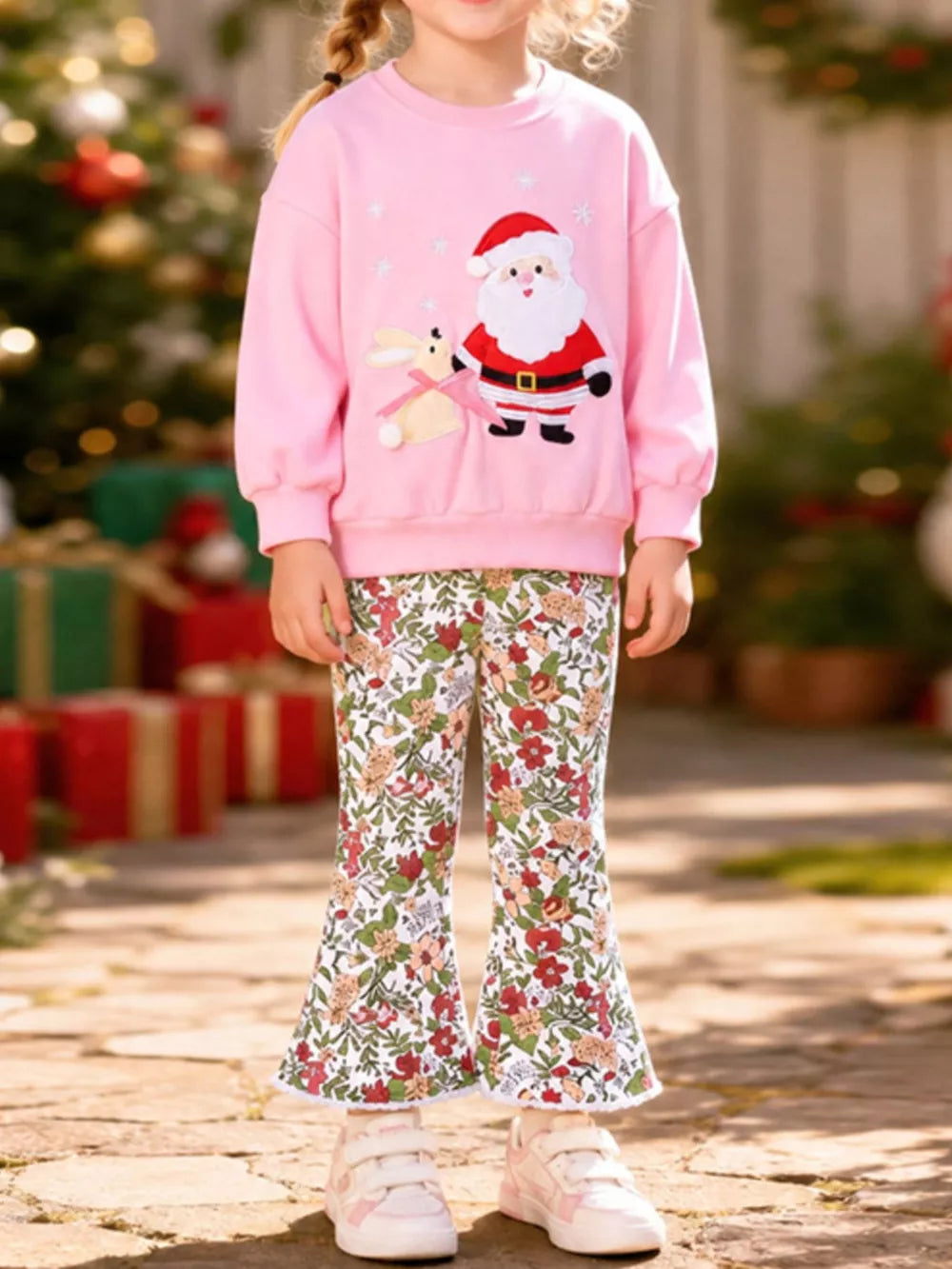 pink sweatshirt with graphic print and crew neck