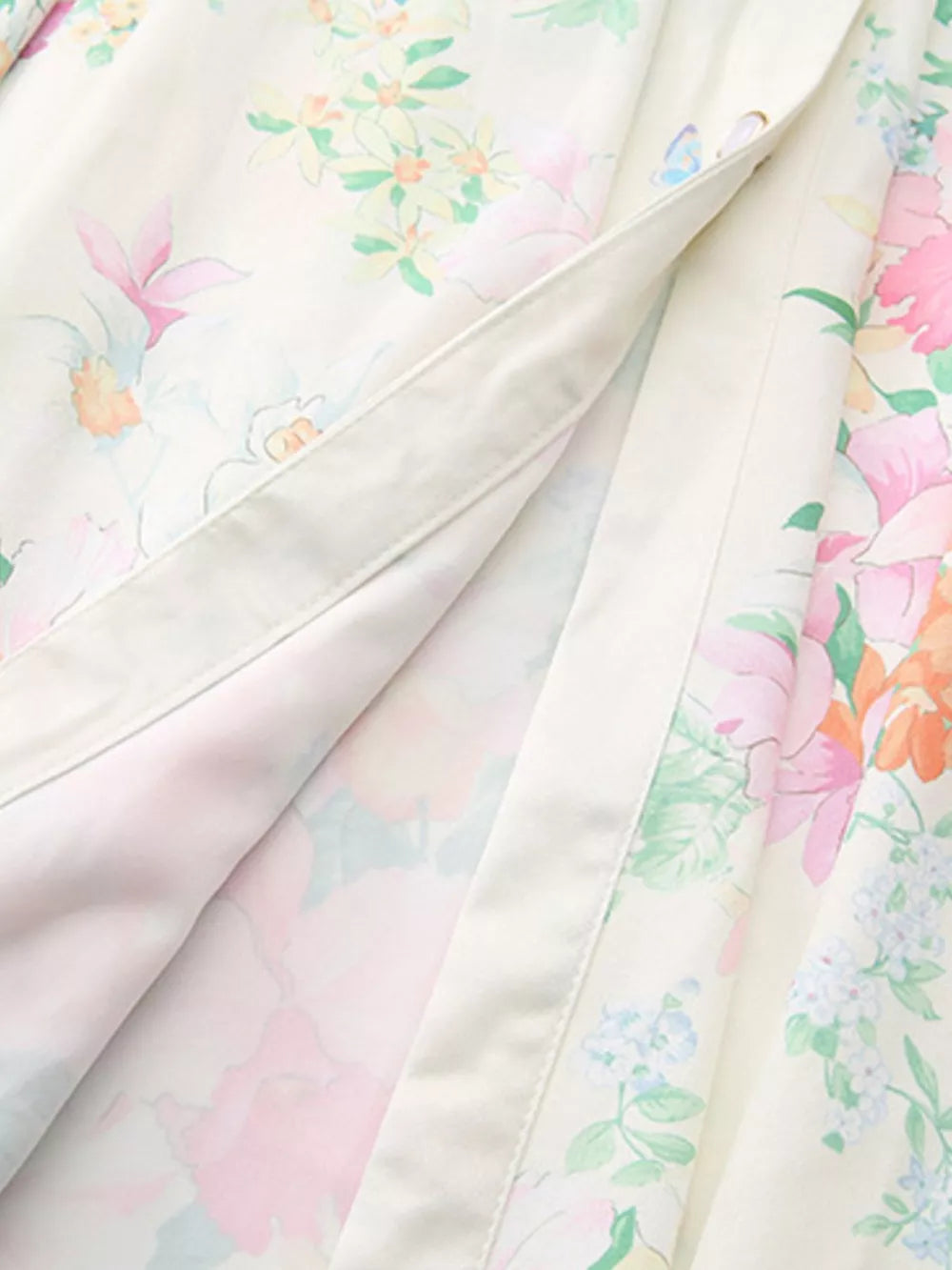 Apricot floral midi maternity dress with ruffle sleeves and button detail