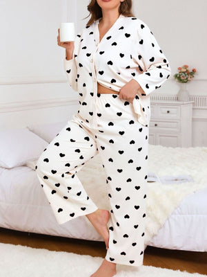 Black pajama set with full-length and button-front