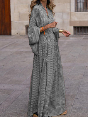 Grey Elegant V-neck Maxi Dress With Flowy Sleeves