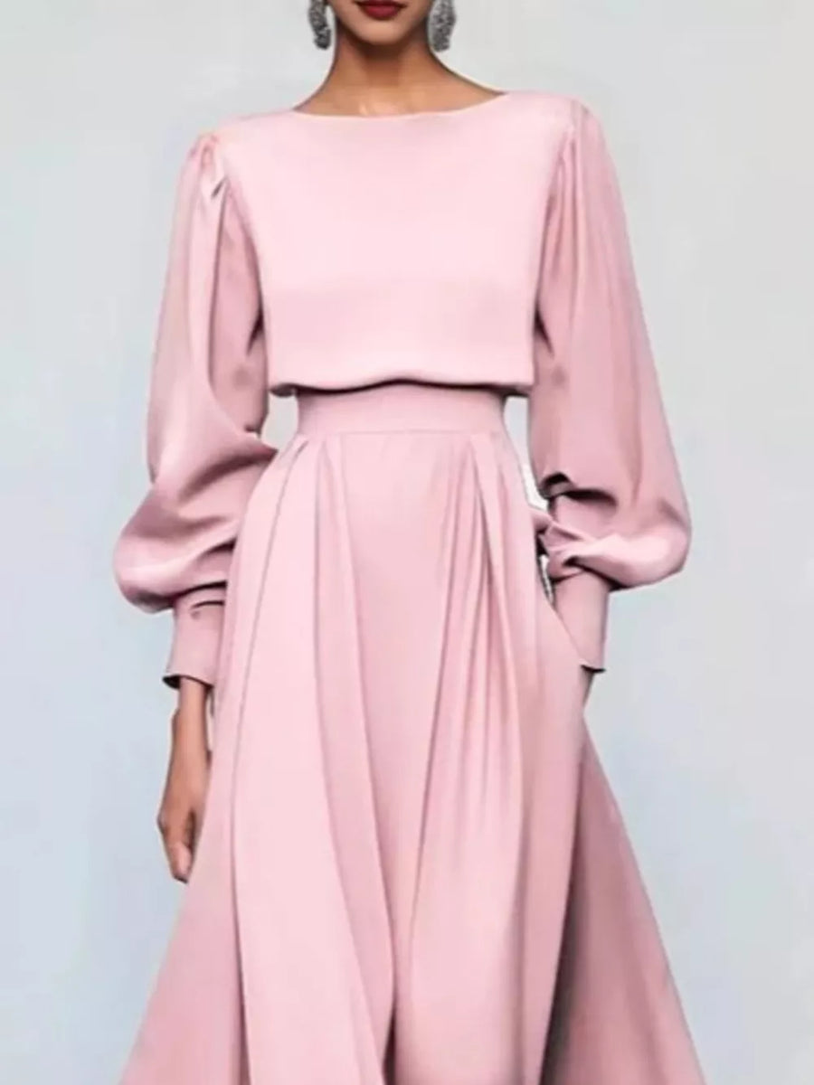 100% polyester Care instructions: Machine wash cold midi dress in Blush Pink with A-line silhouette