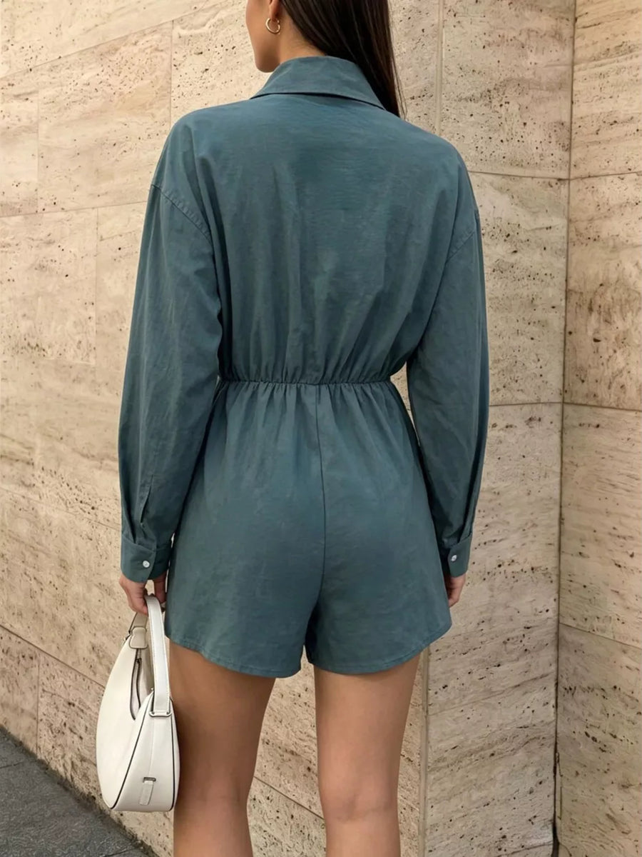 Button Front Long Sleeve Romper option 5