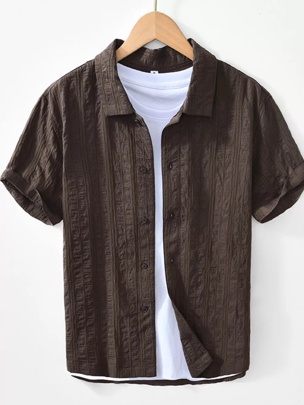 Coffee Men's Plus Size Button Up Short Sleeve Shirt