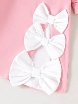 Pink with Children's Bow Puff Sleeve Dress