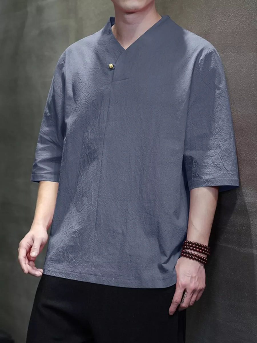 Black Men's Plus Size Solid 3/4 Sleeve Shirt