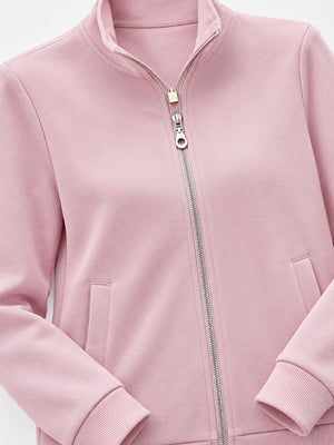 Gray sweatshirt with hip-length and zip-front