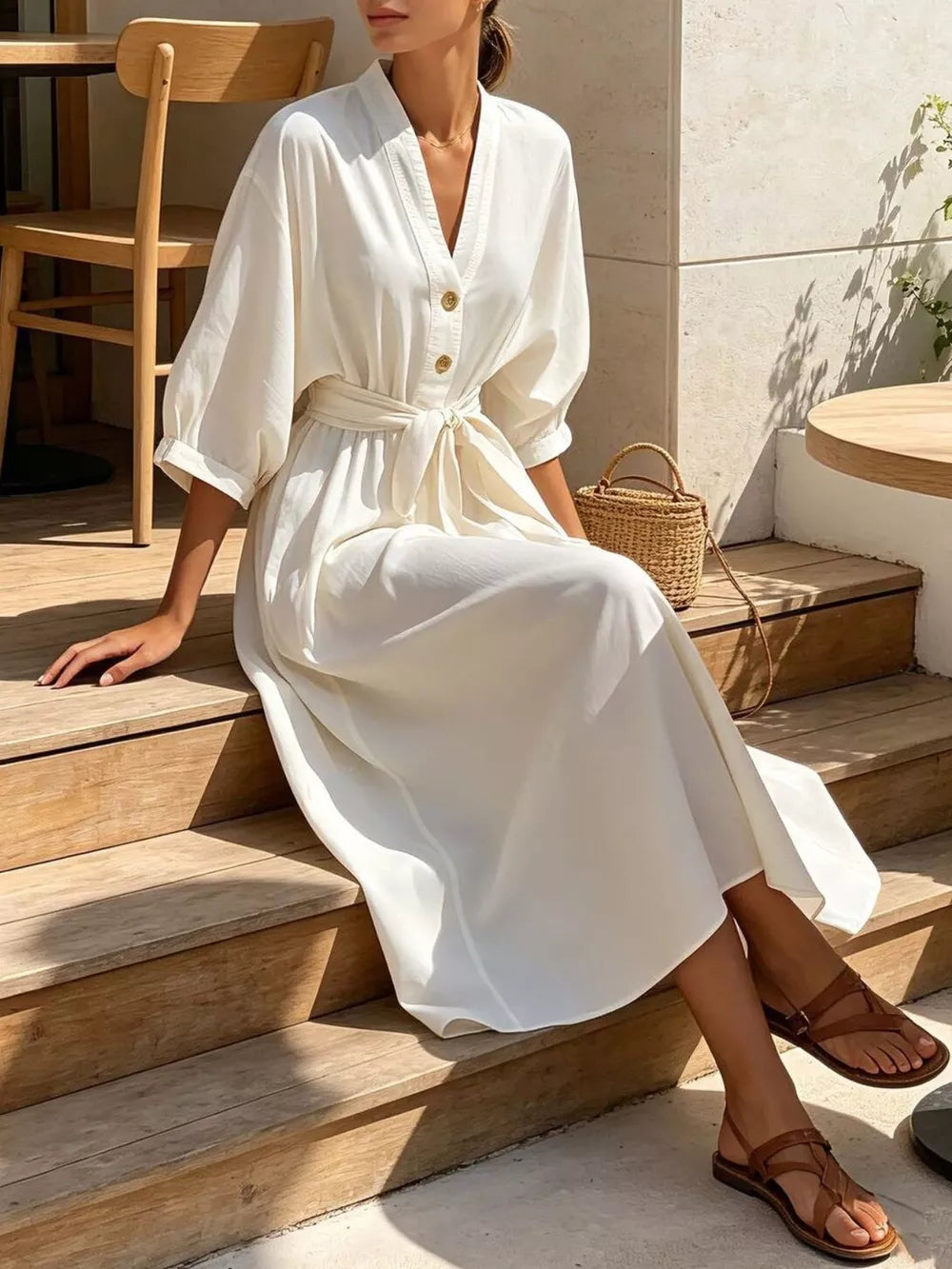 Khaki midi dress with midi and half-button