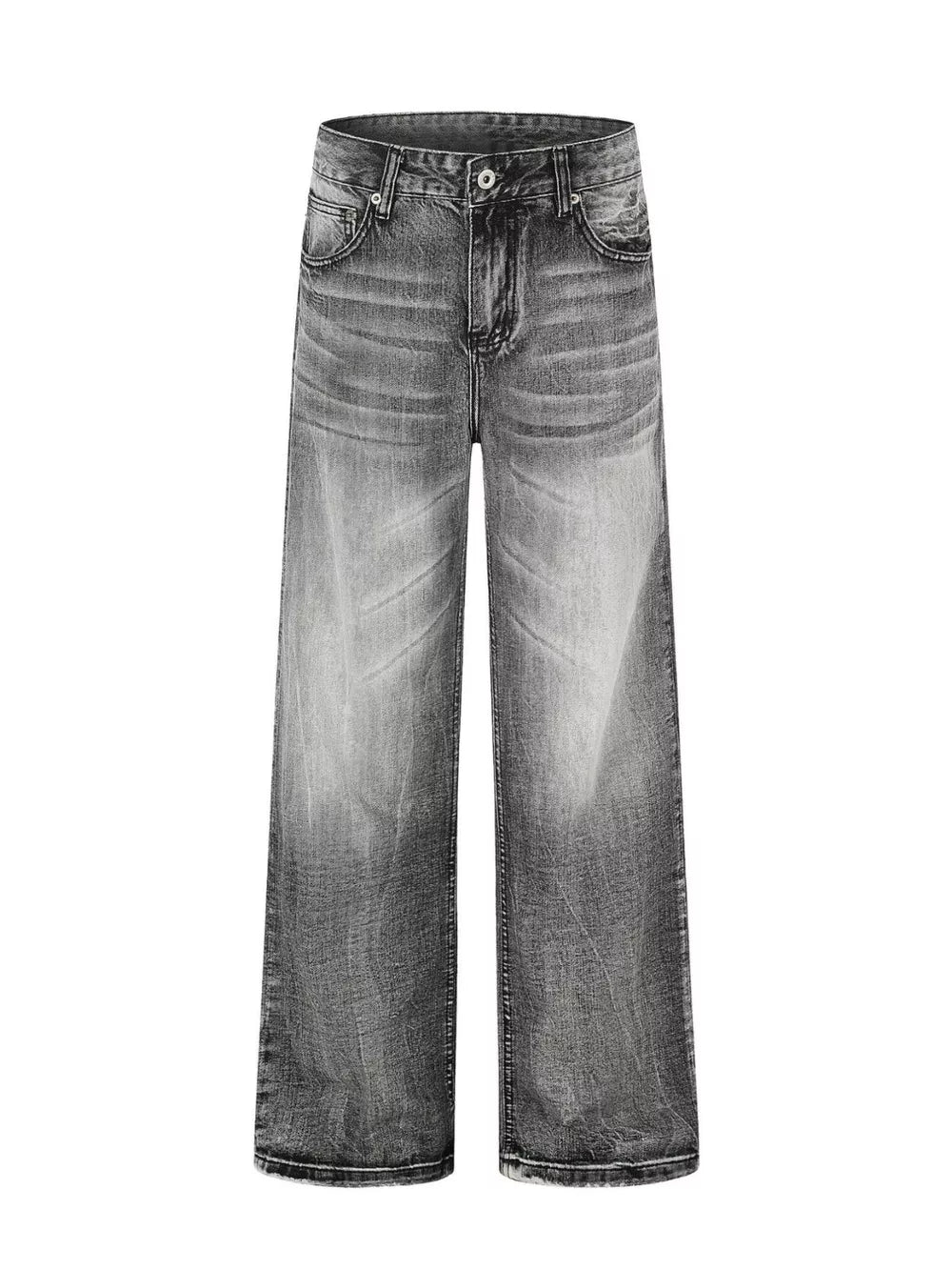 Black Men's Vintage Wash Wide Leg Jeans Plus Size