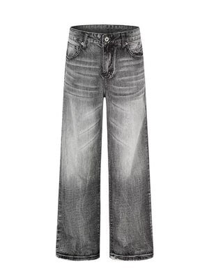 Black Men's Vintage Wash Wide Leg Jeans Plus Size