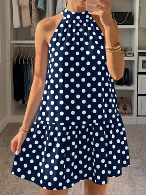 mini dress featuring polka dot in Navy Blue with 100% polyester Care instructions: Machine wash cold texture