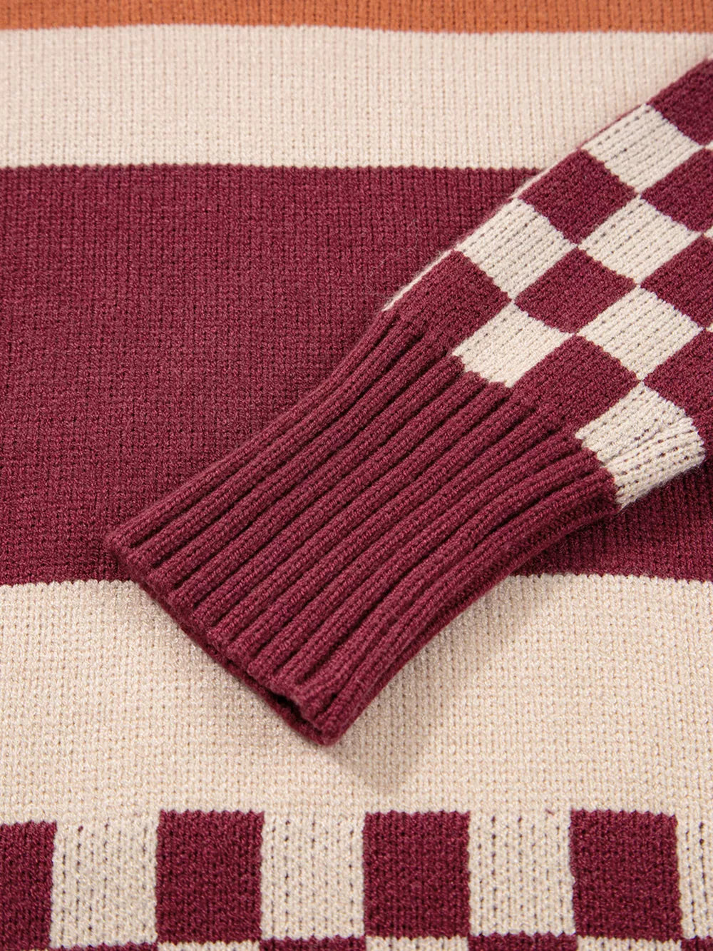 Checkered Color Block Knitted Sweater in Multicolor with ribbed