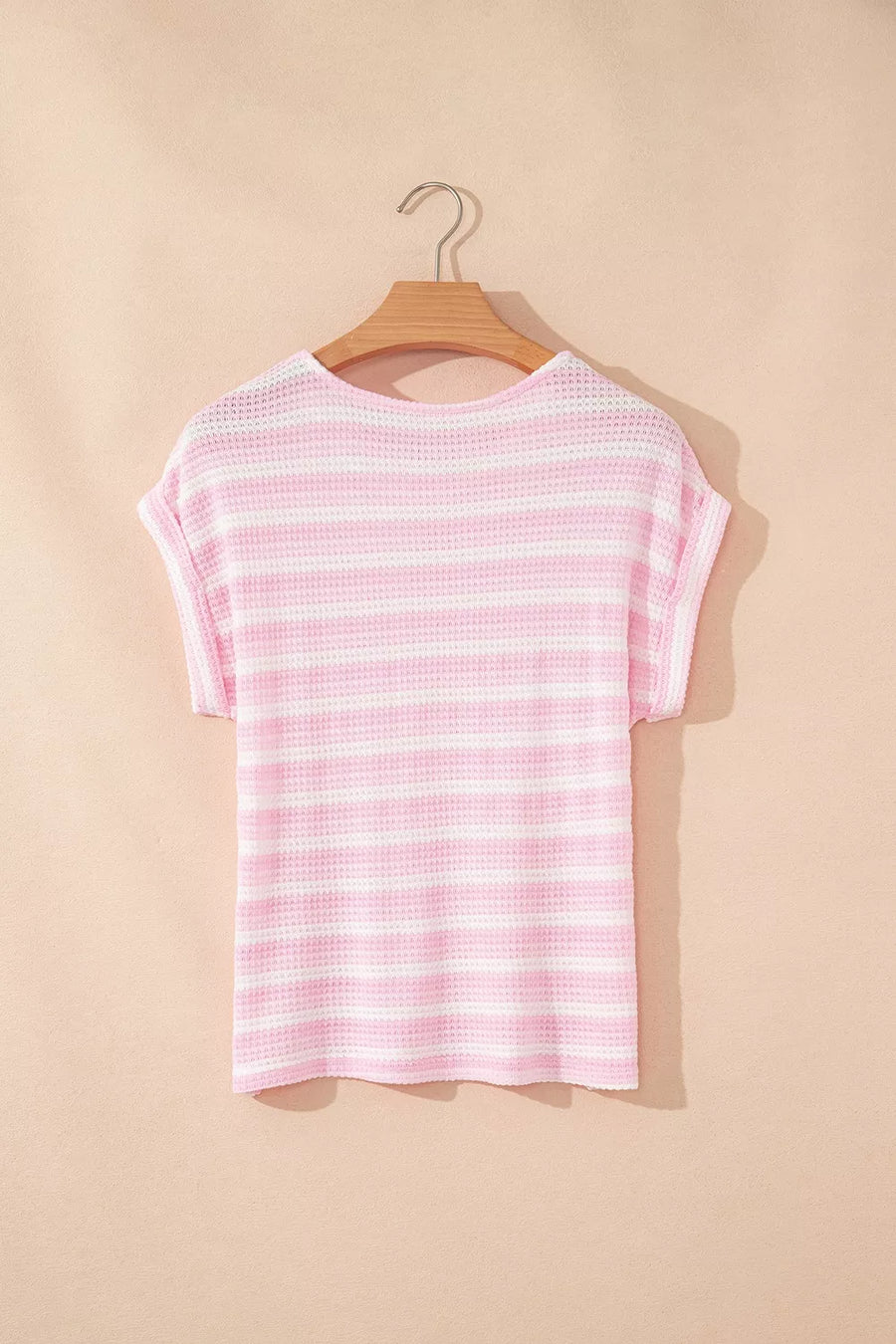 Striped Print Waffle Knit T Shirt option 7