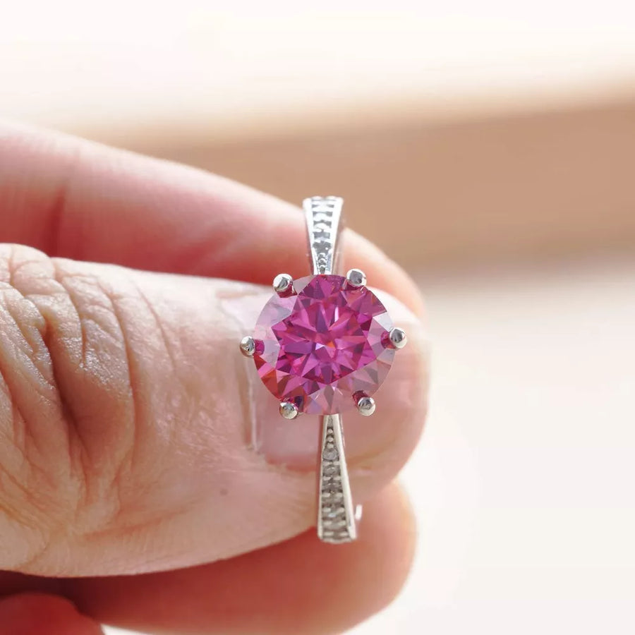 925 sterling silver,Moissanite Carat weight: 3ct Care instructions: Avoid wearin ring in Hot Pink with N/A silhouette