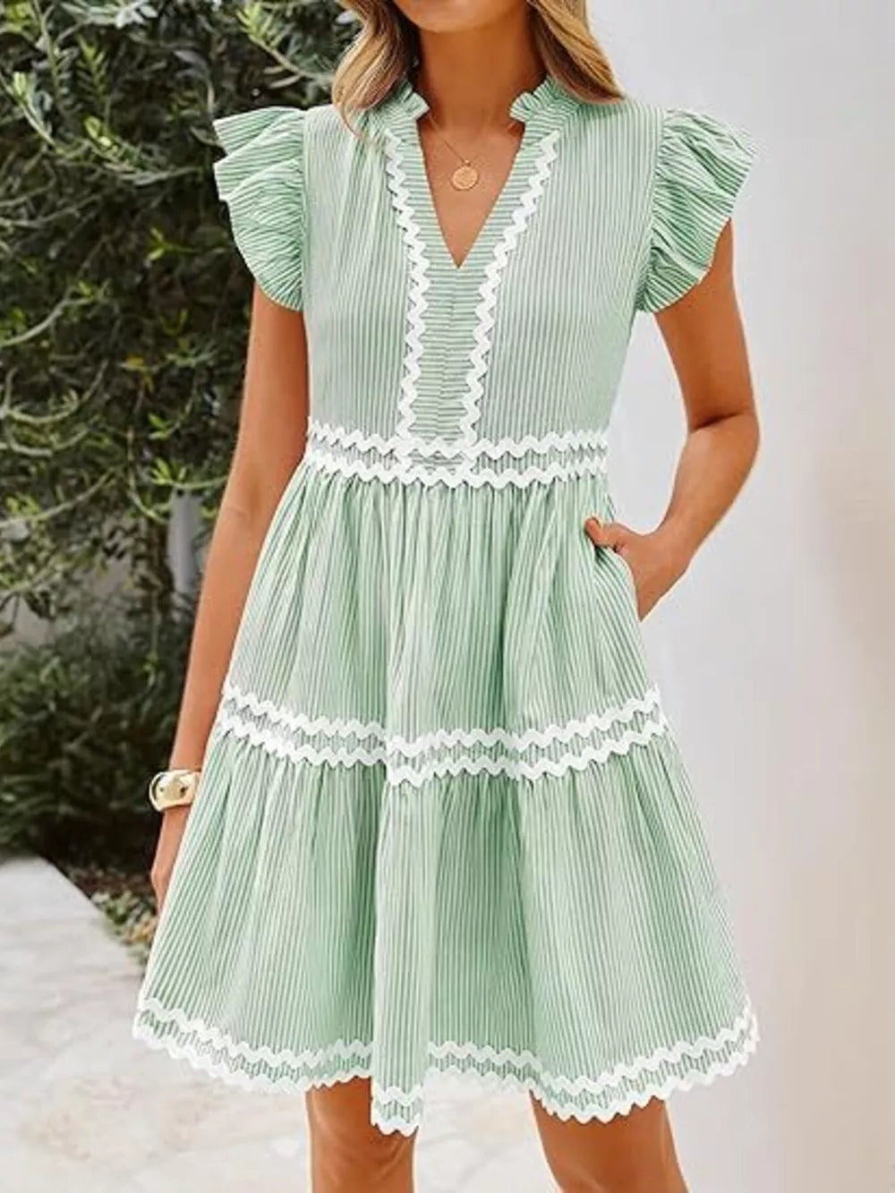 Light Blue A-line mini dress with v-neck