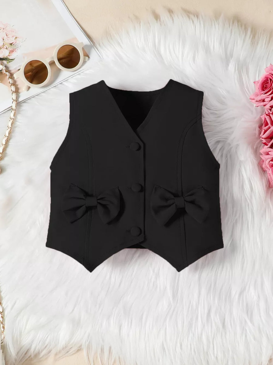 Black baby vest with two bowknot details and button front