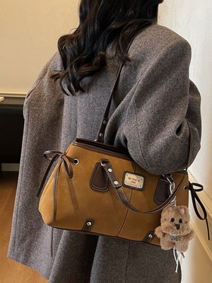 Side Tie Shoulder Bag in camel with side ties