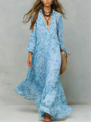 maxi dress in Pink with leopard-print and tied