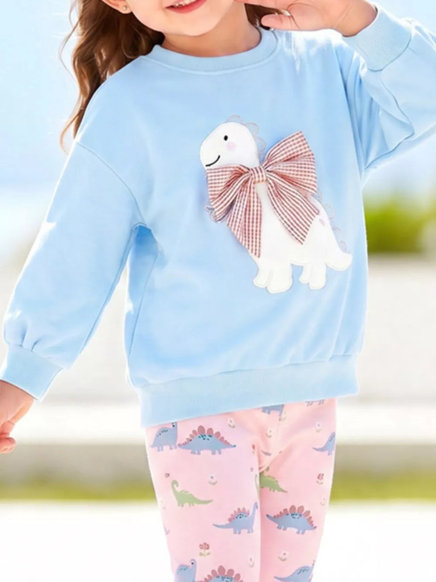 Children's Dinosaur Applique Sweatshirt & Leggings Set in Multicolor