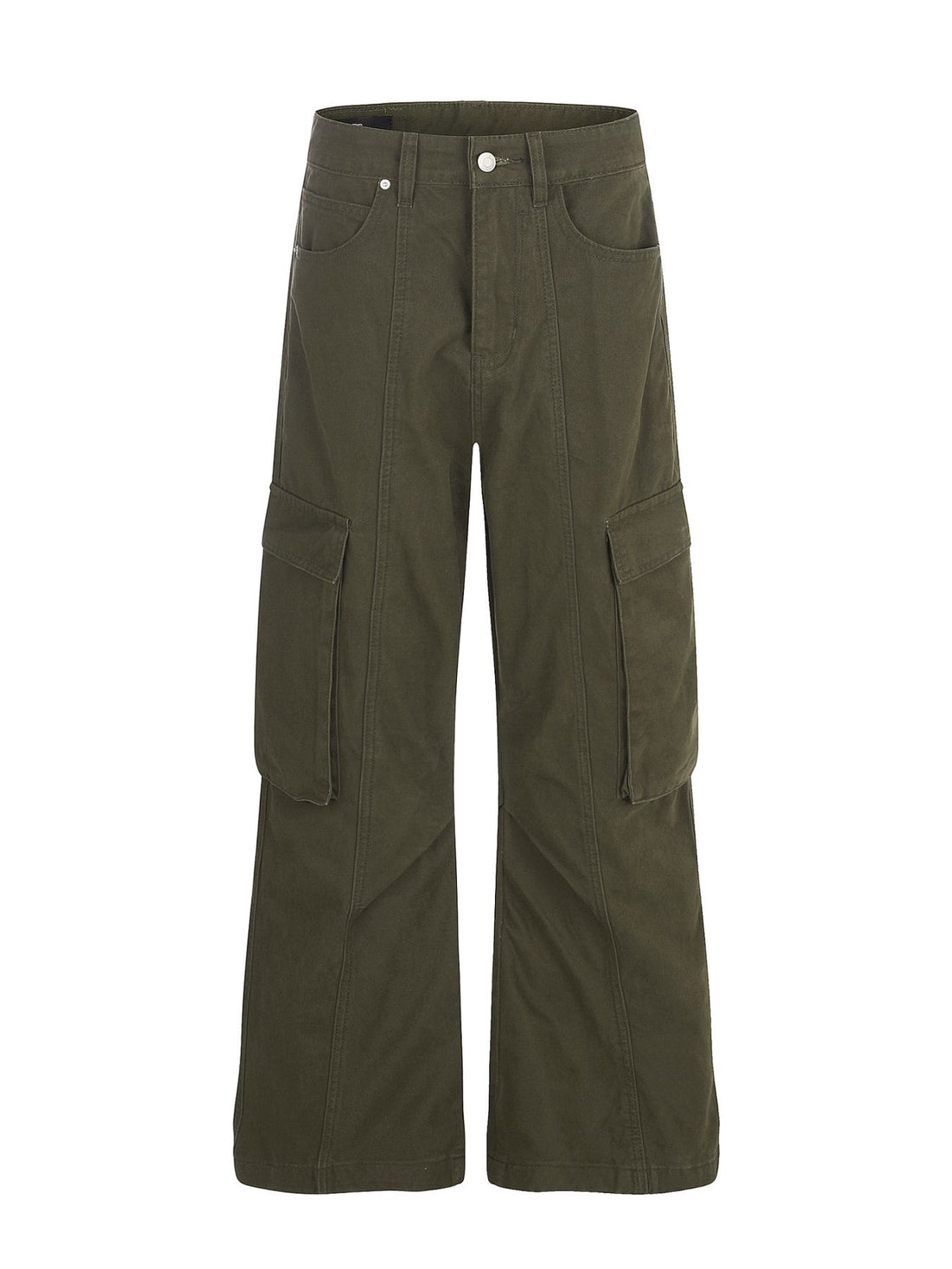 cargo pants in olive green featuring pocketed and relaxed fit