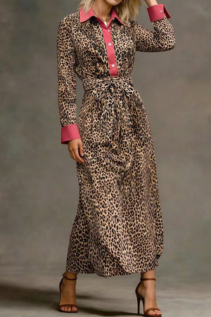 brown shirt dress featuring buttoned and leopard