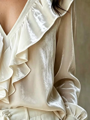 White V-neck Long-sleeve Top