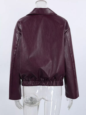 Faux Leather Zip Up Jacket in Brown