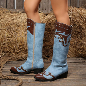 boots in black with studded and mid-calf