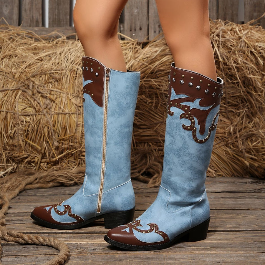 boots in black with studded and mid-calf