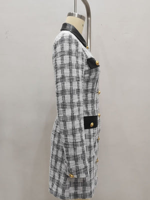 mini dress in Black with plaid and buttoned