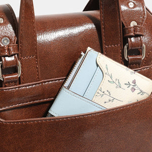 Vintage PU Leather Flap-Over Backpack in cognac brown