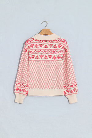 ivory pullover sweater with waist-length and half-button